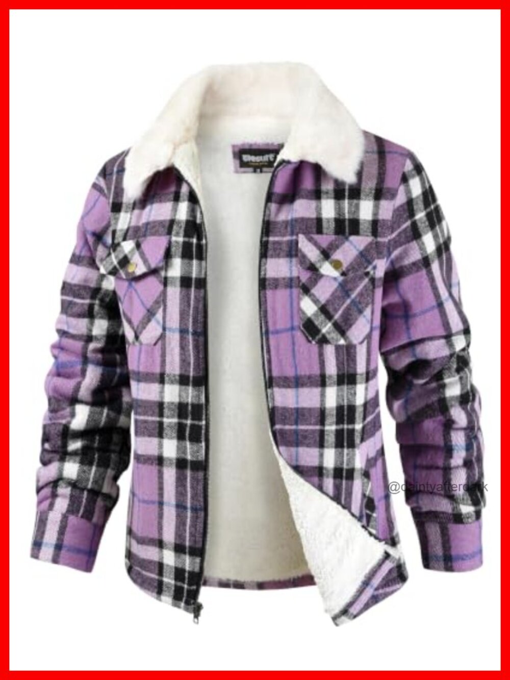 Fleece Lined Plaid Flannel Shirt Jacket Zip Up Winter Coat